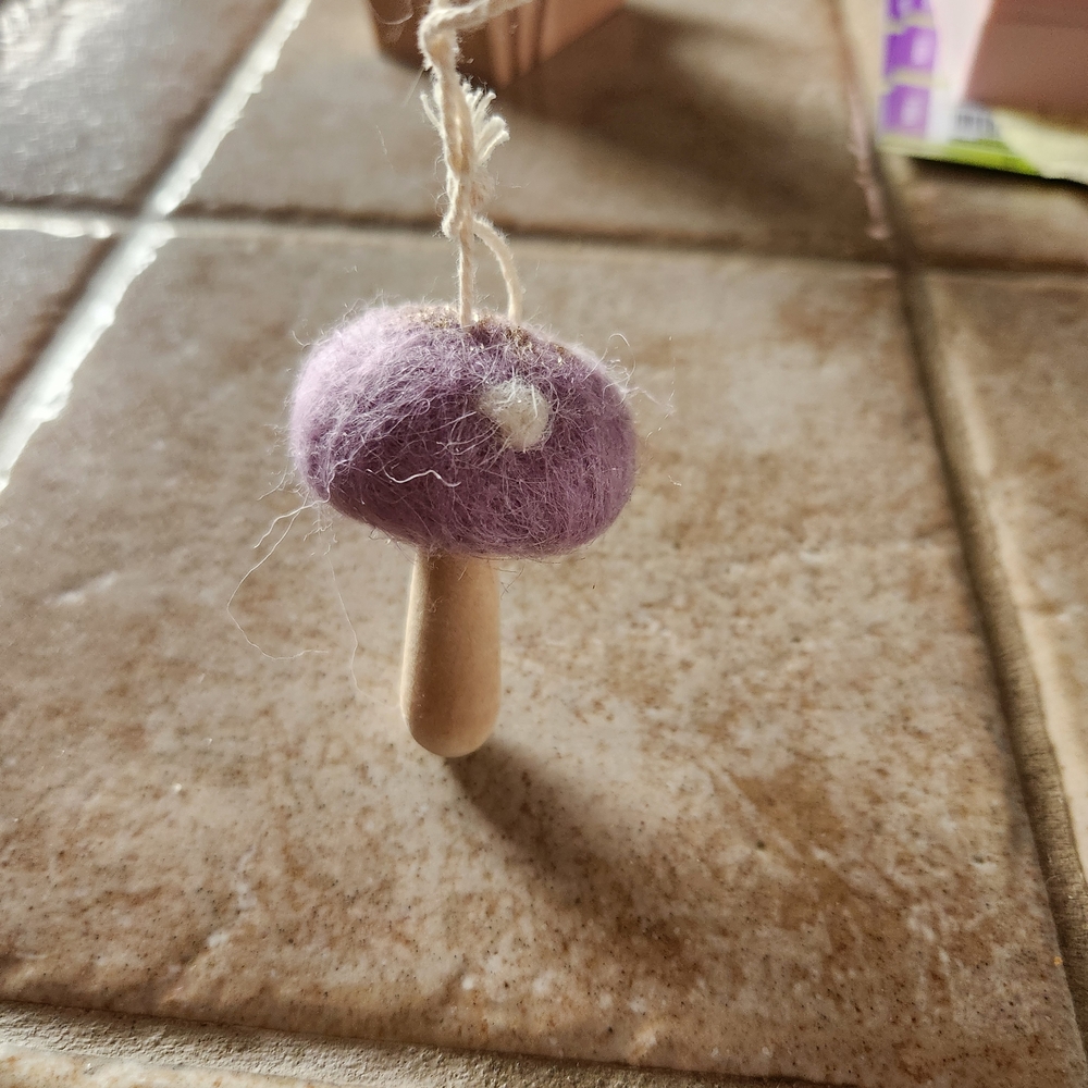 Handmade Felt Mushroom Ornament - Lavender with White Spot